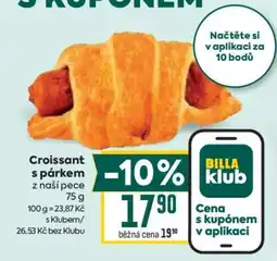 Billa Croissant s párkem nabídka