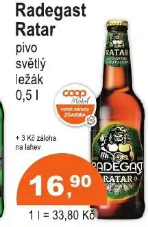 COOP DISKONT Radegast Ratar pivo světlý ležák nabídka