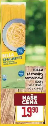 Billa Těstoviny semolinové nabídka