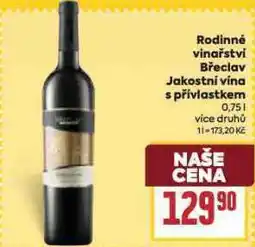 Billa Rodinné vinařství břeclav jakostní vína s přívlastkem nabídka