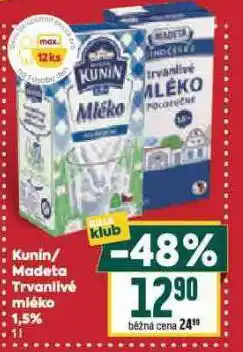 Billa Madeta trvanlivé mléko 1,5% nabídka