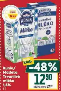 Billa Kunín trvanlivé mléko 1,5% nabídka