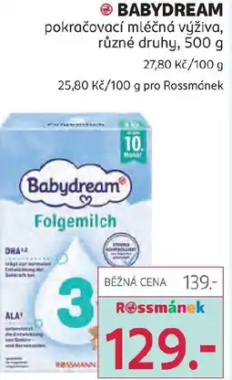 Rossmann BABYDREAM pokračovací mléčná výživa nabídka