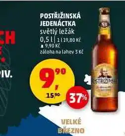 Penny Market POSTŘIŽINSKÁ JEDENÁCTKA světlý ležák, 0,5 l nabídka