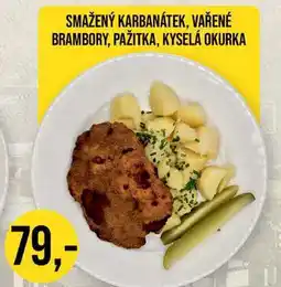 Jip SMAŽENÝ KARBANÁTEK, VAŘENÉ BRAMBORY, PAŽITKA, KYSELÁ OKURKA 1 ks nabídka