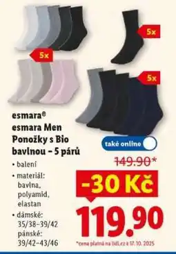 Lidl esmara Men Ponožky s BIO bavlnou – 5 párů nabídka