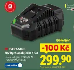 Lidl Parkside 20V Rychlonabíječka 4,5 A nabídka