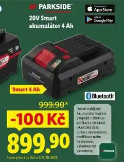 Lidl PARKSIDE PERFORMANCE 20V Smart akumulátor 4 Ah nabídka