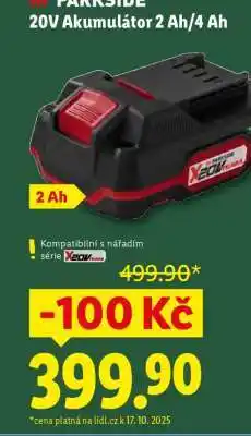 Lidl PARKSIDE 20V Akumulátor 2 Ah/4 Ah nabídka