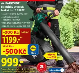 Lidl PARKSIDE Elektrický vysavač/ foukač listí 3 000 W nabídka