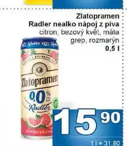Jip Zlatopramen Radler nealko nápoj z piva citron, bezový květ, mála grep, rozmarýn 0,5l nabídka