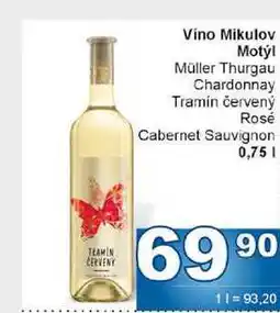 Jip Vino Mikulov Motýl Müller Thurgau Chardonnay Tramín červený Rosé Cabernet Sauvignon 0,75l nabídka
