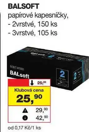 Barvy a laky drogerie BALSOFT papírové kapesníčky, - 2vrstvé, 150 ks - 3vrstvé, 105 ks nabídka