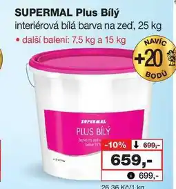 Barvy a laky drogerie SUPERMAL Plus Bílý interiérová bílá barva na zeď, 25 kg nabídka