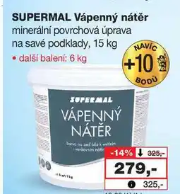 Barvy a laky drogerie SUPERMAL Vápenný nátěr minerální povrchová úprava na savé podklady, 15 kg nabídka