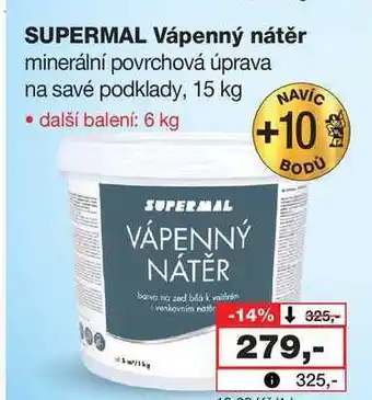 Barvy a laky drogerie SUPERMAL Vápenný nátěr minerální povrchová úprava na savé podklady, 15 kg nabídka