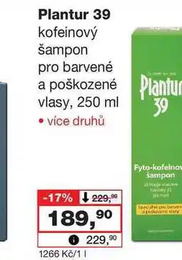 Barvy a laky drogerie Plantur 39 kofeinový šampon pro barvené a poškozené vlasy, 250 ml nabídka