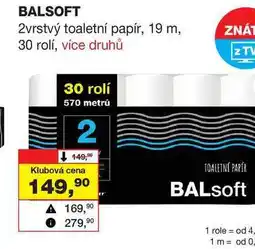 Barvy a laky drogerie BALSOFT 2vrstvý toaletní papír, 19 m, 30 rolí nabídka