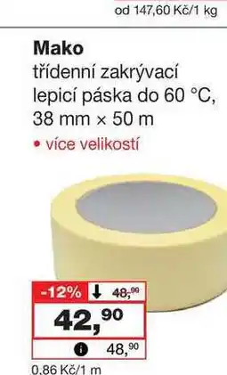 Barvy a laky drogerie Mako od 147,60 Kč/1 kg třídenní zakrývací lepicí páska do 60 °C, 38 mm x 50 m nabídka
