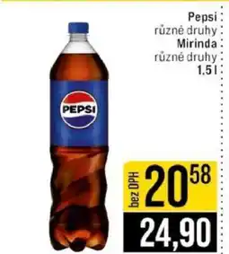 Jip Pepsi různé druhy, Mirinda různé druhy nabídka