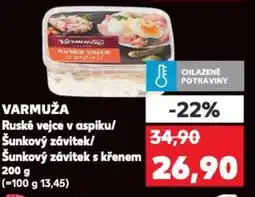 Kaufland Varmuža Ruské vejce v aspiku/ Šunkový závitek/ Šunkový závitek s křenem nabídka