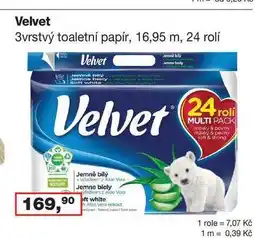 Ráj drogerie Velvet 3vrstvý toaletní papír, 16,95 m, 24 rolí nabídka
