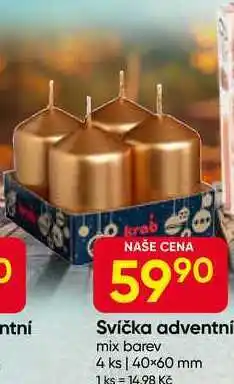 Hruška Svíčka adventní mix barev 4 ks, 40×60 mm nabídka