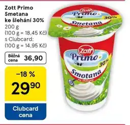 Tesco ZOTT PRIMO Smetana ke šlehání 30% nabídka