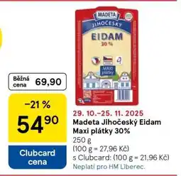 Tesco Madeta Jihočeský Eidam maxi plátky 30 % nabídka