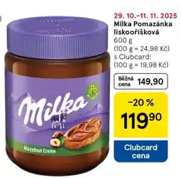 Tesco Milka Pomazánka lískooříšková nabídka