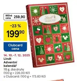 Tesco Lindt Adventní kalendář nabídka
