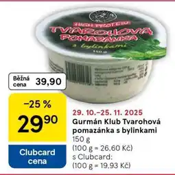 Tesco Gurman Klub Tvarohová pomazánka s bylinkami nabídka