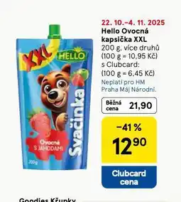 Tesco Hello ovocná kapsička xxl nabídka