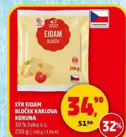 Penny Market SÝR EIDAM BLOČEK KARLOVA KORUNA, 250 g nabídka