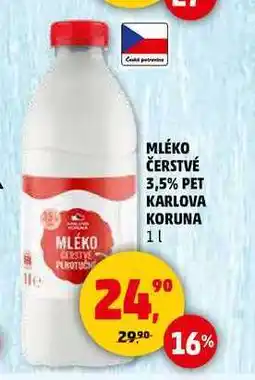 Penny Market MLÉKO ČERSTVÉ 3,5% PET KARLOVA KORUNA, 1 l nabídka