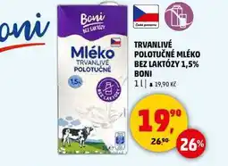 Penny Market TRVANLIVÉ POLOTUČNÉ MLÉKO BEZ LAKTÓZY 1,5% BONI, 1 l nabídka