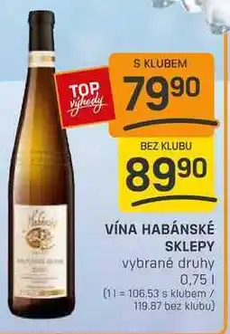Flop VÍNA HABÁNSKÉ SKLEPY vybrané druhy 0,75l nabídka