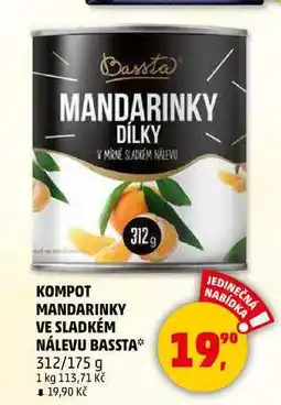 Penny Market KOMPOT MANDARINKY VE SLADKÉM NÁLEVU BASSTA, 312 g nabídka