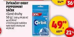 Penny Market ŽVÝKAČKY ORBIT PEPPERMINT SÁČEK, 50 g nabídka