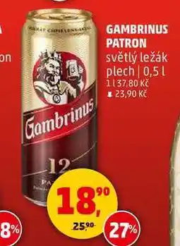Penny Market GAMBRINUS PATRON světlý ležák plech, 0,5 l nabídka