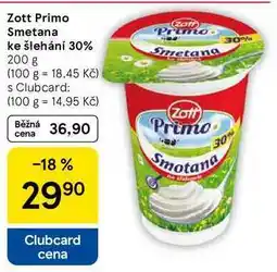 Tesco Zott Primo Smetana ke šlehání 30%, 200 g nabídka