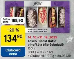 Tesco Tesco Finest Datle v hořké a bílé čokoládě, 150 g nabídka