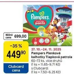 Tesco Pampers Plenkové kalhotky Tlapková patrola, 60-72 ks, více druhů nabídka
