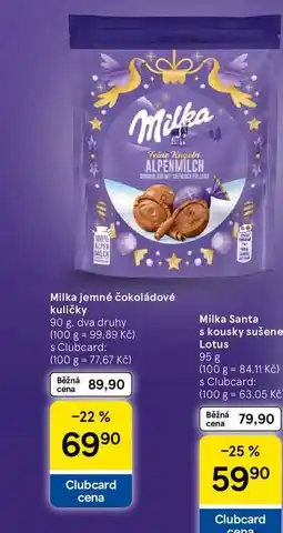 Tesco Milka jemné čokoládové kuličky, 90 g. dva druhy nabídka