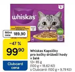 Tesco Whiskas Kapsičky 100% pro kočky drůbeží hody v želé, 12× 85 g nabídka
