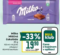 Billa Milka Mléčná čokoláda nabídka