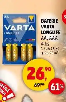 Penny Market BATERIE VARTA LONGLIFE AA, AAA, 4 ks nabídka