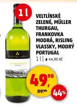Penny Market VELTLÍNSKÉ ZELENÉ, MÜLLER THURGAU, FRANKOVKA MODRÁ, RISLING VLASSKY, MODRÝ PORTUGAL nabídka