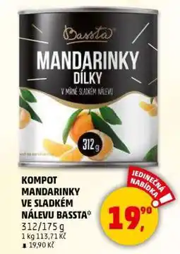 Penny Market KOMPOT MANDARINKY VE SLADKÉM NÁLEVU BASSTA nabídka