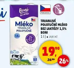 Penny Market TRVANLIVÉ POLOTUČNÉ MLÉKO BEZ LAKTÓZY 1,5% BONI nabídka